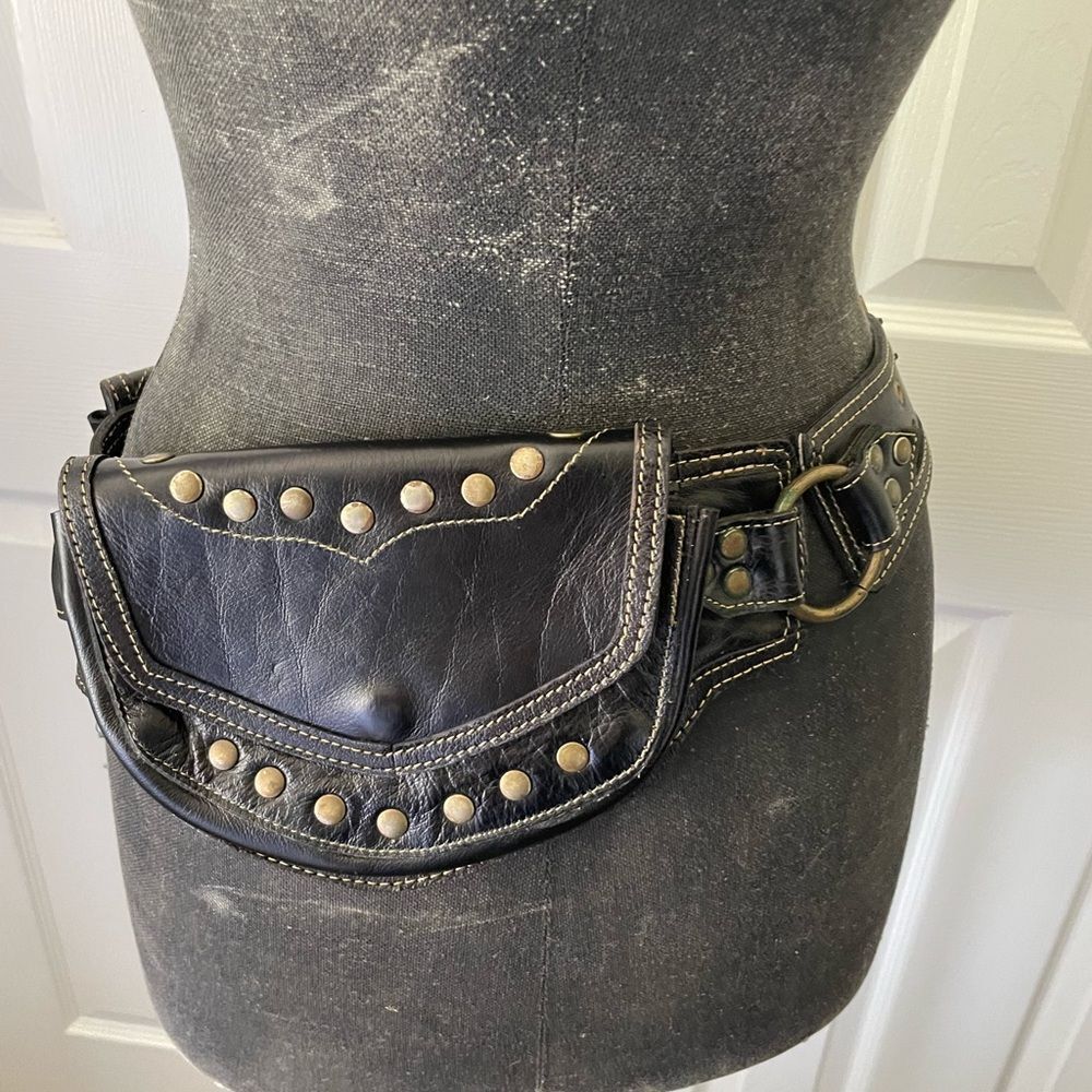 Black Studded Leather Belt Bag - Stylish Hands-Free Hip Pack